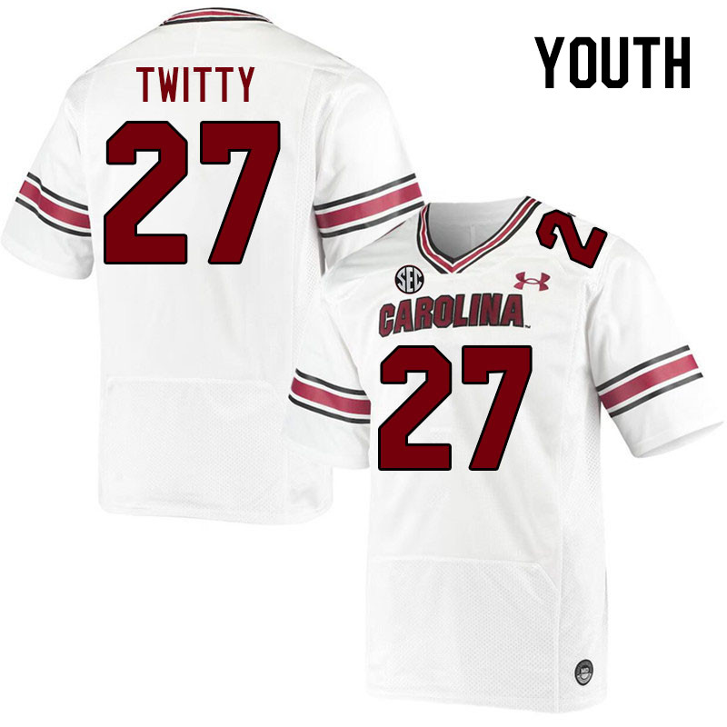 Youth #27 D.J. Twitty South Carolina Gamecocks 2023 College Football Jerseys Stitched-White